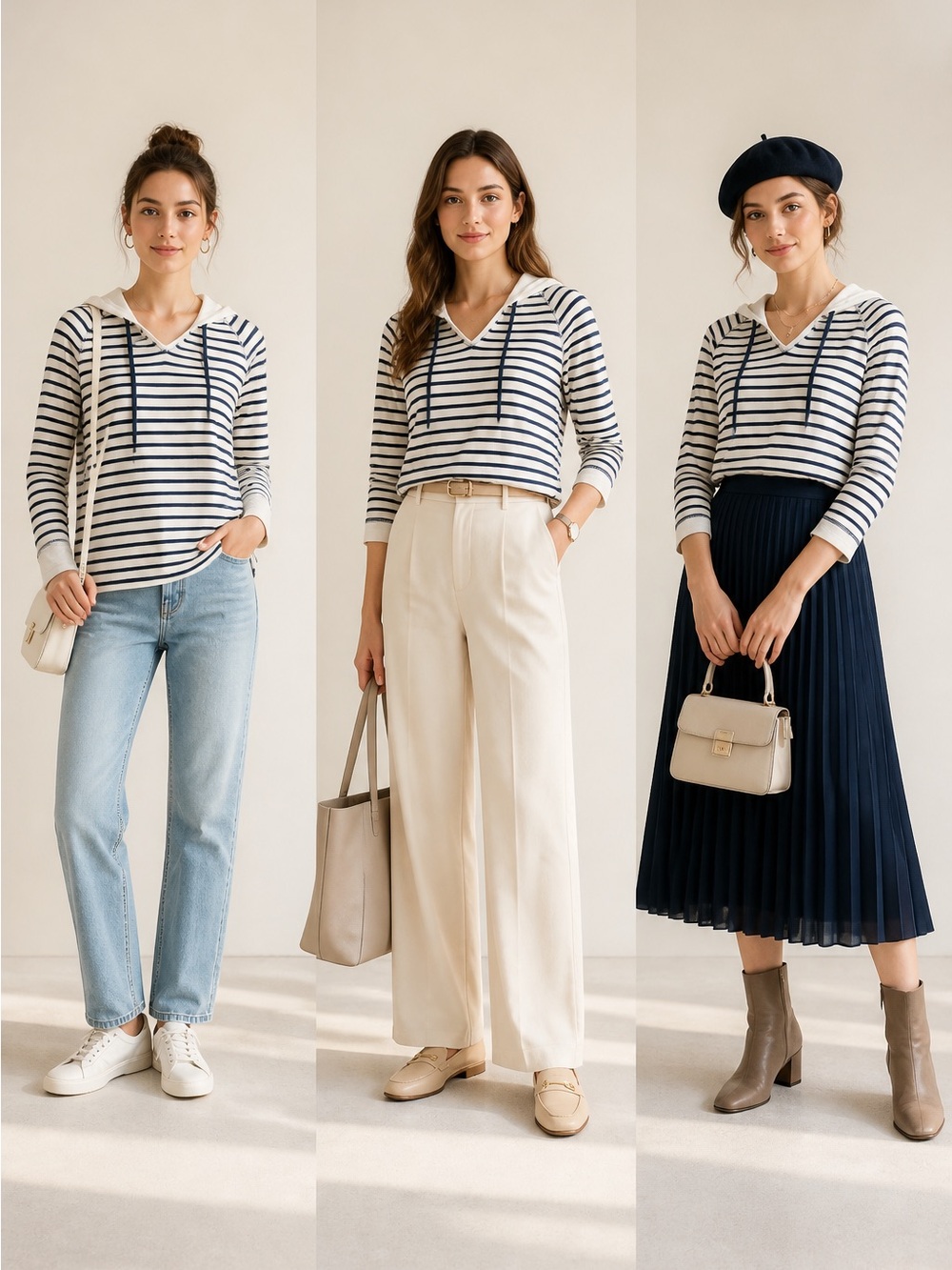 Christopher & Banks Petite Navy Striped Hooded Tunic Top PM